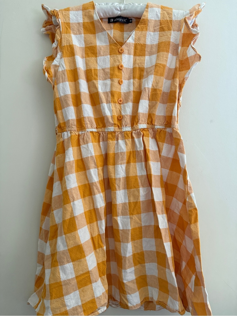 Allegra K Yellow Gingham Button-Front Dress